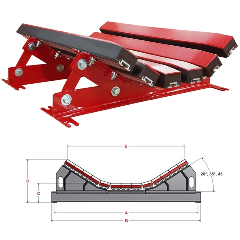 Coal Mining Quarry UHMWPE Polyurethane Rubber Wear Resistant Adjustable Buffer Slider Impact Roller Bed for Belt Conveyor